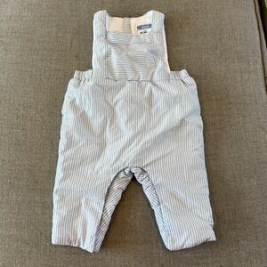 Jacadi Paris Baby Romper 6M Blue White Striped Padded Suit Snap Bottom Overalls